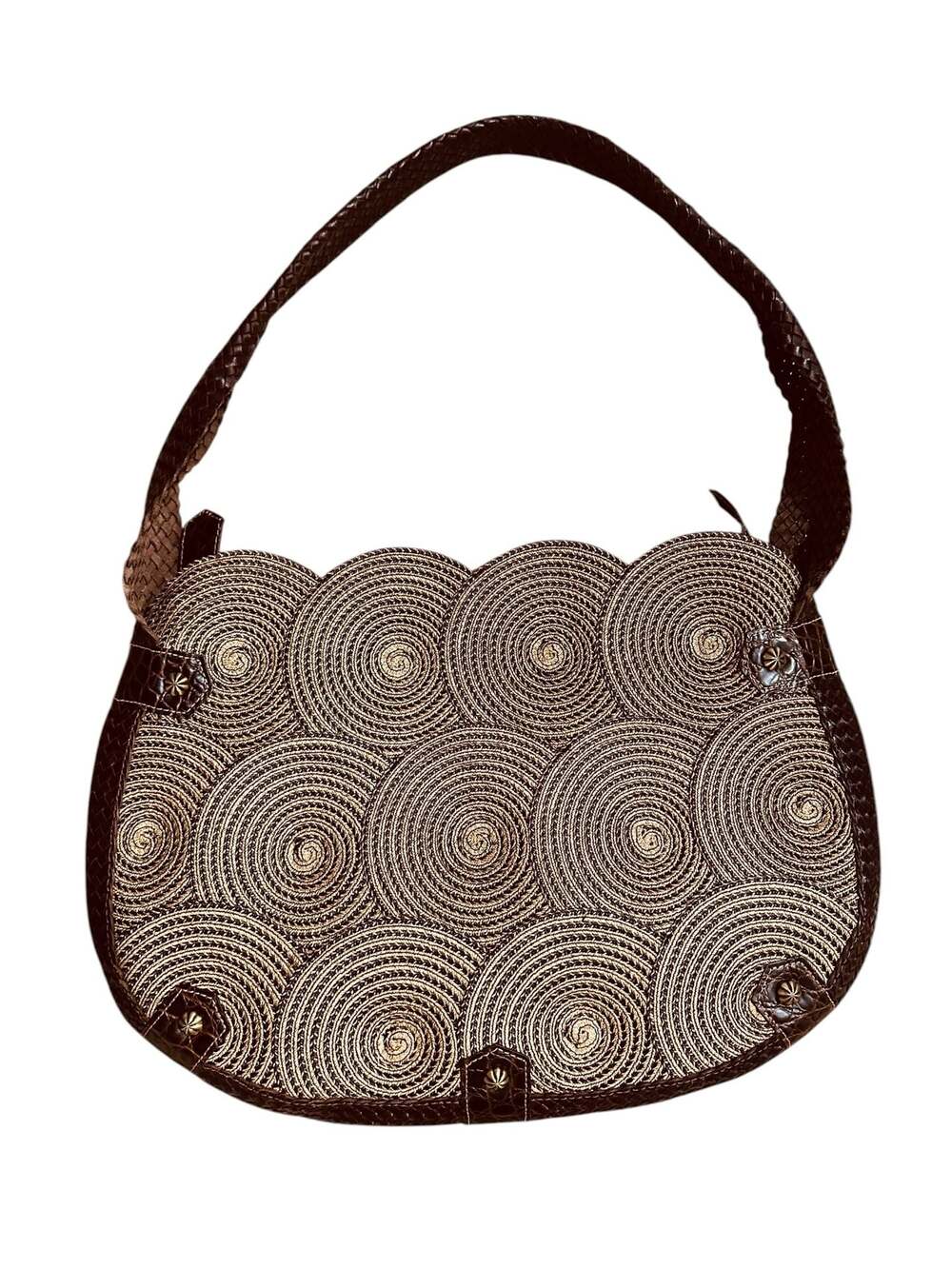 Vintage Eric Javits Raffia Shoulder Bag with Leather Trim-RARE